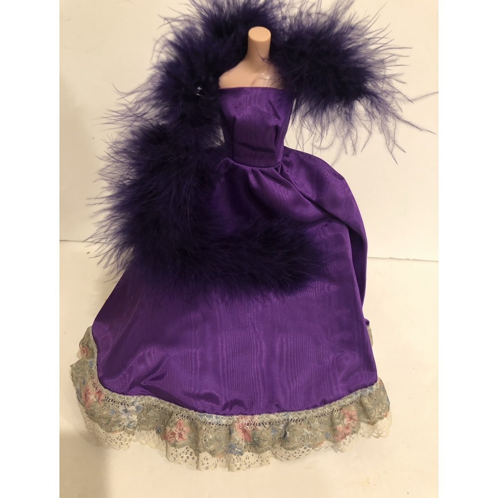 Barbie Doll Purple Strapless Dress With Boa